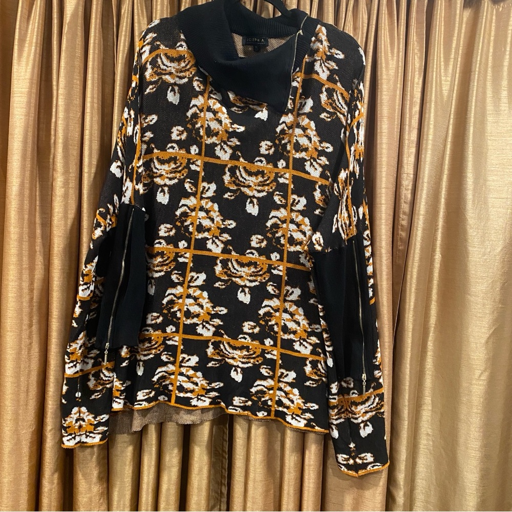 Joseph A. Floral Grid Turtleneck Sweater Size XL